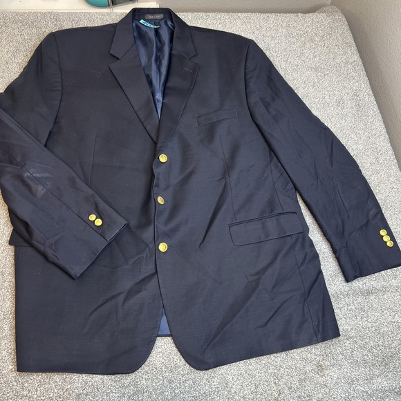 Ralph Lauren Blazer Mens 50L Navy Blue 100% Wool Two Button Sport Coat Jacket‎